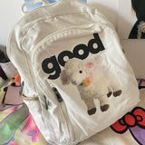 Weiyinxing Cool Girls Schoolbags Y2k Aesthetic Cartoon Cute Sheep Letter Canvas Women Bags Casual All Match Simple Backpacks Japanese