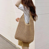 Weiyinxing Straw Bag Summer Handmade Beach Bag Large Capacity Shoulder Bag Vacation Rattan Totes Outdoors Seaside Handbag Bolsas