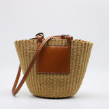 weiyinxing Straw Basket Bags Designer Rope Woven Women Shoulder Bags Summer Beach Crossbody Bag Pu Leather Patchwork Large Tote Sac