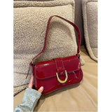 Weiyinxing Vintage Red Handbag Women Autumn High Street Elegance Pu Leather Shoulder Bag Purse Female Retro Solid Underarm Bags