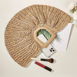 Weiyinxing Woven Straw Handbag Wooden Half-moon Portable Beach Bag Holiday Handmade Handle Bag Rattan Shopping Basket Bag bolsa