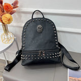 Weiyinxing All Match Soft Leather Rivet Skull Backpack Women Casual Punk Streetwear Schoolbags Y2k Aesthetic Trendy Vintage Backpacks