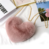 Weiyinxing Women's Heart Shaped Shoulder Bag Handbags Faux Fur Crossbody Bags Wallet Purse Cute Kawaii Plush Chain Lady Handbag 2024