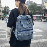Weiyinxing New Denim Women Backpack Retro Travel Bagpack Large Capacity Backbag College Student School Bags for Teenager Girls Rugtas