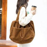 Weiyinxing Casual Totes Teenager Students Corduroy Shoulder Bag Women Large Drawstring Handbag Ladies Shopping Bags