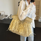 Weiyinxing Shoulder Bags Woven Solid Straw Female Tote Bag Handmade Fashion Holiday Casual Top-Handle Bags Lady Beach Purse