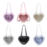 Weiyinxing Women Fashion Transparent Shoulder Bag Love Heart Shaped Pvc Clear Bag Lady Girls Underarm Casual Travel Handbag Messenger Bag