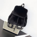 Weiyinxing Luxury Fake Fur Women's Backpack Winter Soft Plush Ladies Schoolbag Solid Color Female Furry Shoulder Bags Handbags