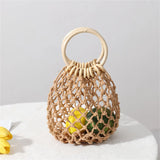 Weiyinxing Straw Woven Beach Bag Hollow Fishnet Handbag Women Shoulder Bags Rattan Ladies Purses Fashion Wrist Pack Bucket Tote