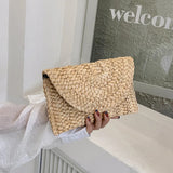 Weiyinxing Husk Weave Dinner Clutch Bag Women's Fashion Simple Solid Straw Large Purse Woman Summer Casual Vacation Ladies Wallet 2024