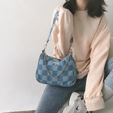 Weiyinxing Denim Plaid Blue Bolso Mujer Vintage Japanese Style Sac A Main Femme Fashion Chains Women Shoulder Bag Soft Top Handle Bags