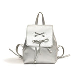 Weiyinxing Tie Design Women's Small 2024 Fashion Backpack Girls School Bag Solid Color Pu Leather Fashion Travel Silver Back Pack