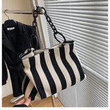 Weiyinxing Stripes women handbag Large Capacity Thick chain Shoulder bags for female Shopping bag Canvas big Totes bolsas