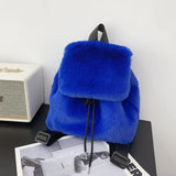 Weiyinxing Luxury Fake Fur Women's Backpack Winter Soft Plush Ladies Schoolbag Solid Color Female Furry Shoulder Bags Handbags