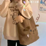 Weiyinxing Winter Soft Plush Tote Bag Women Cartoon Embroidery Imitation Lamb Hair Shoulder Bag for Women Shopper Bag Bolsa No Pendant