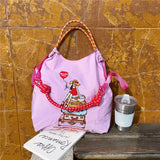 Weiyinxing Embroidery Women Shoulder Bag Designer Eco Bags for Women Rope Handle Handbags Drawstring Bag Reusable Shopper Tote