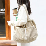 Weiyinxing Casual Totes Teenager Students Corduroy Shoulder Bag Women Large Drawstring Handbag Ladies Shopping Bags Purse