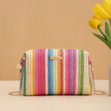 Weiyinxing Grass Woven Bag Fashion Girl Handbags Woven Camera Pouch Versatile Women Shoulder Crossbody Rainbow Tote