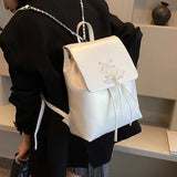 Weiyinxing Tie Design Women's Small 2024 Fashion Backpack Girls School Bag Solid Color Pu Leather Fashion Travel Silver Back Pack