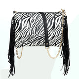 Weiyinxing Leather Crossbody Bags Women Luxury Zebra Print Patchwork Shoulder Handbags Designer Tassels Wristlet Clutch Wallet Dom