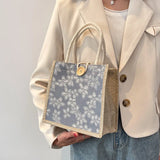 Weiyinxing Pattern Linen Handbag For Women Fashion Designer Bag Convenient Large-Capacity Shopper Tote Travel Grocery Storage Bag