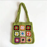 Weiyinxing Women Boho Woven Tote Summer Beach Handbag Floral Handmade Weaving Shoulder Bags Hand Crochet Bag Flower Stitching Shopper Bag