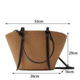 Weiyinxing Straw Shoulder Bag Women Large Capacity Rattan Handle Bag Splicing Color Beach Bag Travel Vacation Woven Totes Bag Bolsa