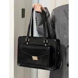 Weiyinxing Vintage Black Shoulder Bag Briefcase Women Preppy Style Pu Leather Jk Handbag Ladies Large Capacity Casual Handbags Y2k