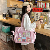 Weiyinxing Style Ribbon Bow Handbag Genjuku Style Student Double sided Shoulder Bag Manga Sweet Forest Large Capacity Tote Bag