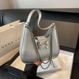 Weiyinxing Leather Small Shoulder Bag for Women 2024 Korean Fashion Bow Design Handbags Purses Female Chains Crossbody Bags