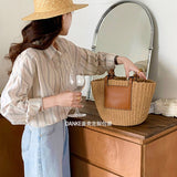 weiyinxing Straw Basket Bags Designer Rope Woven Women Shoulder Bags Summer Beach Crossbody Bag Pu Leather Patchwork Large Tote Sac