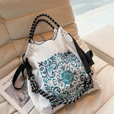 Weiyinxing Embroidery Women Shoulder Bag Designer Eco Bags for Women Rope Handle Handbags Drawstring Bag Reusable Shopper Tote