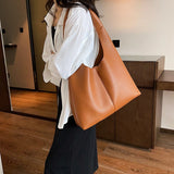 Weiyinxing 2 PCS/SET Fashion Women's Simple Big Leather Shoulder Bag Ladies Handbags 2024 Y2K New Retro High-capacity Hobo Bag