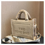 Weiyinxing Square Tote Crossbody Bag Aesthetic Velour Elegant Letter Print Ladies Shoulder Bags Top Handle Women's Charisma Handbags