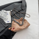 Weiyinxing Silver Small Leather Crossbody Bag Women's 2024 Retro Simple Style Chain Lipstick Bucket Bag Lady Handbags and Purses