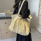 Weiyinxing Shoulder Bags Woven Solid Straw Female Tote Bag Handmade Fashion Holiday Casual Top-Handle Bags Lady Beach Purse