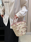 Weiyinxing Capacity Straw Woven Bucket Handbag For Women Cute Luxury Design New Purse Summer Holiday 2023 Casual Trendy Ladies Wallet