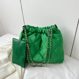 Weiyinxing Quilted Pleated Crossbody Bag for Women Padded Shoulder Bag Design Tote Winter Bucket Bag Casual Handbags Chain Shopper Bag