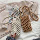 Weiyinxing Women Fashion Small Crossbody Phone Bag Solid Color Hollow-out Woven Crochet Lightweight Braided Shoulder Handbag Crossbody Bags