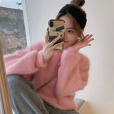 Weiyinxing Cashmere Orange Sweater Women Knitted Jumpers Casual Loose Soft Harajuku Vintage Knitwear Autumn Winter O-neck Simple O290