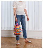 weiyinxing Crochet Barrel Shaped Women Shoulder Bags Knitted Granny Square Backpacks Handmade Woven Handbag Casual Travel Bag 2023