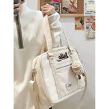 Weiyinxing Vintage Casual Canvas Shoulder Bag Women Harajuku Aesthetic Zipper White Handbag Tote Bag Female Retro Crossbody Bags