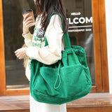 Weiyinxing Casual Totes Teenager Students Corduroy Shoulder Bag Women Large Drawstring Handbag Ladies Shopping Bags Purse