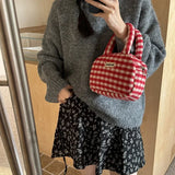 Weiyinxing Vintage Cute Handbag for Women Red Plaid Letter Soft Kawaii Crossbody Bag Autumn Winter New Luxury Designers Shoulder Bag