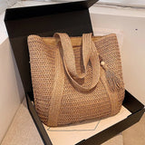 Weiyinxing Ladies Straw Woven Handbag Women Holiday Beach Commute Casual Tote Top-Handle Bags Fashion Retro Shoulder Bags 2024