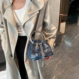 Weiyinxing Handbag Bucket Bag Round Ring Design Hand Bag For Women 2024 New Denim Clutch Fashion Chain Shoulder Crossbody Bag