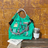 Weiyinxing Embroidery Women Shoulder Bag Designer Eco Bags for Women Rope Handle Handbags Drawstring Bag Reusable Shopper Tote