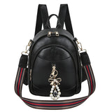 Weiyinxing Women Backpacks PU Leather Teenage Girls Schoolbags Ladies Shoulder Bags small Fashion Pearl Tassel Female Book Bag Daypack