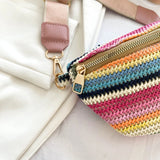 Weiyinxing Bohemian Chest Bags For Women Rainbow Color Striped Knitted Waist Pack Weaving Design Mini Crossbody Saddle Bag Sac A Mai