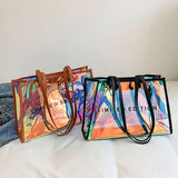 Weiyinxing Women Clear Tote Bag PVC Laser Waterproof Transparent Handbags Large Capacity Shoulder Bag Summer Beach Portable Bags